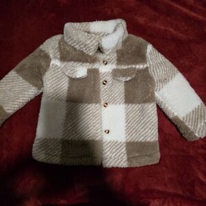 SHEIN Soft Cream and Brown Fleece Jacket